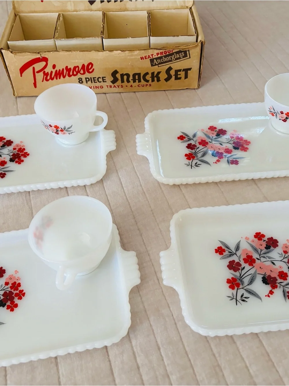 Anchor Milk Glass Snack Set Primrose Pattern